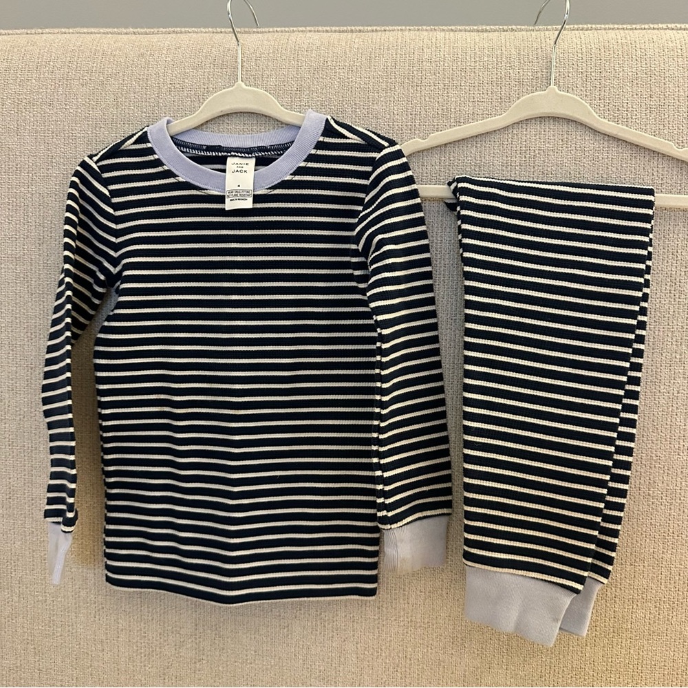 Janie and Jack Navy and White Striped Pajama Set